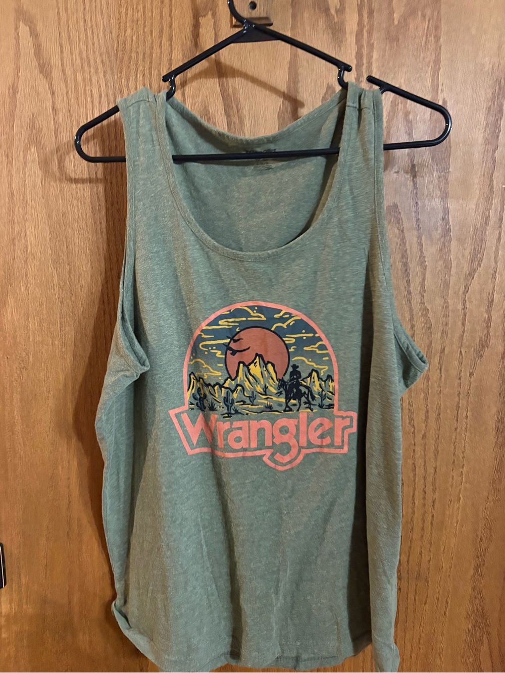 Wrangler Olive Green Graphic Tank with Sunset Mountain Logo